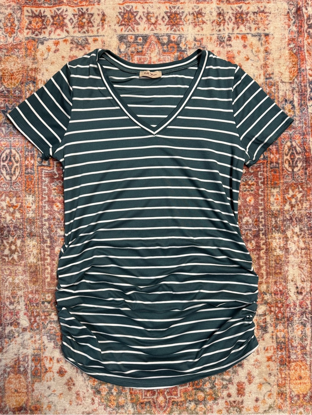 Full Moon Maternity Green Striped V-Neck Top Size L Stitch Fix